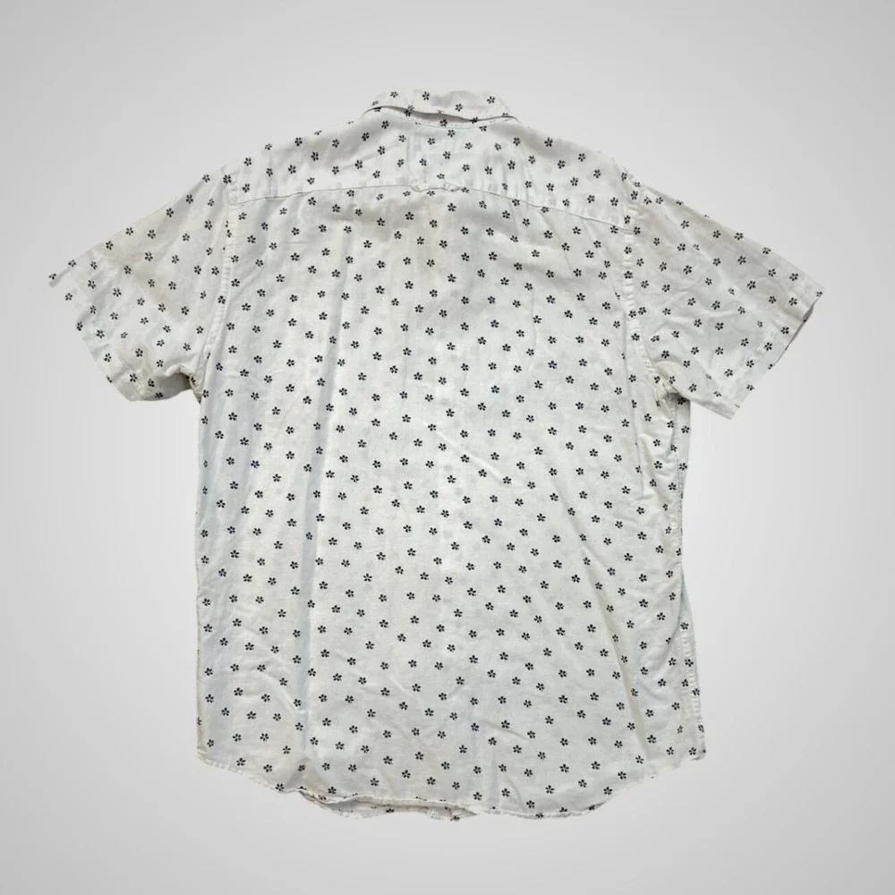 Banana Republic Shirt Mens L‎ White Excellent Linen Slim Fit Floral Short Sleeve